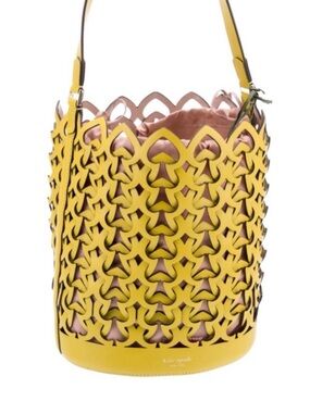 kate spade Yellow Cutout Leather Bucket Shoulder Bag with Pink Liner